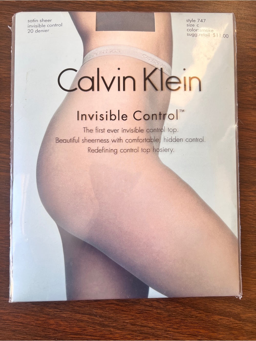 NWT Y2K Vintage Calvin Klein Satin Sheer 20 Denier Pantyhose in Smoke - Size C